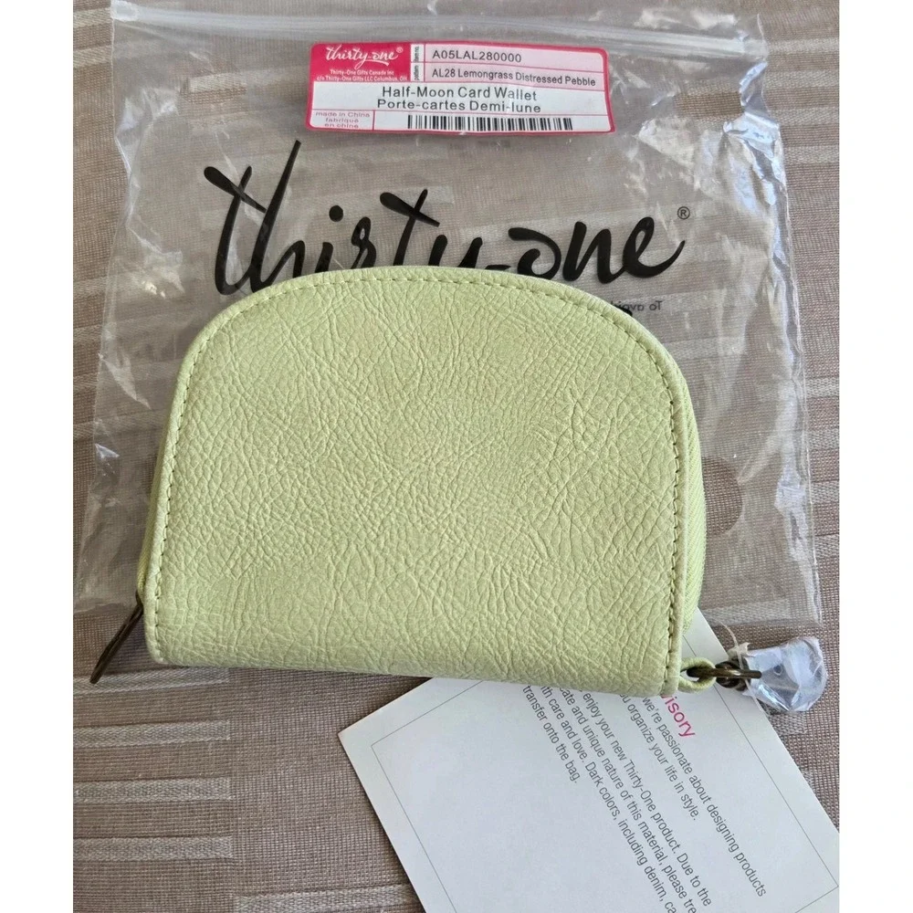 Thirty-One Retired Half-Moon Card Wallet Lemongrass Distressed‎ Pebble NEW